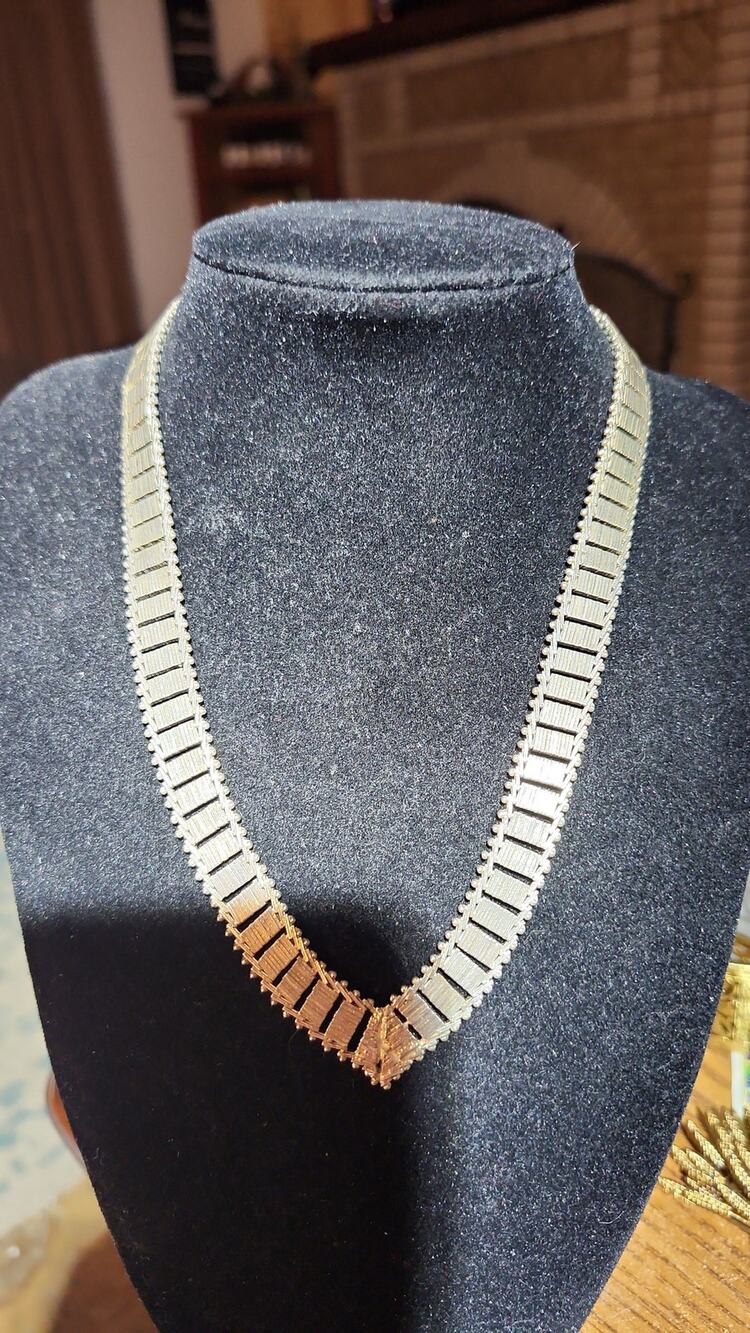 Vint Riccio 14K Gold Vermeil 925 Sterling Silver Brick Link Collar Necklace, 16"